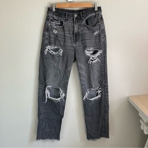 Women’s American Eagle Distressed Black Denim Jeans, Comfort Stretch, Size 6